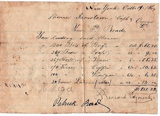 Item #040637 1864 HANDWRITTEN BILL FOR STORES LOADED AT NEW YORK, ABOARD THE SCHOONER...