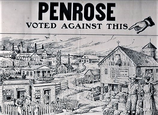 Item #040994 PENROSE VOTED AGAINST THIS ... A VOTE FOR THE WASHINGTON PARTY OR THE DEMOCRATIC PARTY IS A VOTE TO CONTINUE THAT [political cartoon broadside]. Will H. Chandlee.