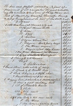 Item #041206 1860 HANDWRITTEN INVENTORY & APPRAISEMENT OF GOODS & CHATTELS IN THE ESTATE OF...