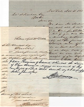 1863 TRANSATLANTIC TRADE: TWO (2) HOLOGRAPH LETTERS, WRITTEN ABOARD THE SHIP "WITCH" OFF THE COAST OF GHANA, SOON TO SAIL HOME TO BOSTON + NINE (9) MARITIME TRADE DOCUMENTS REGARDING SALE OF THE AFRICAN CARGO OF GUM COPAL, PALM OIL, CINNAMON, MACE, &C.