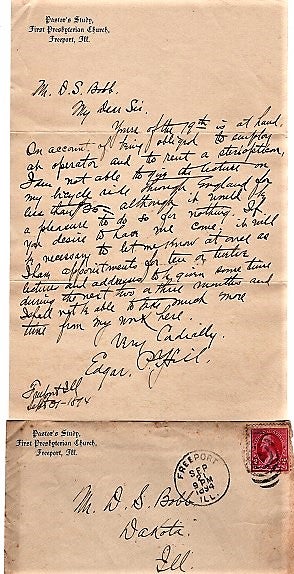 Item #041361 1894 HANDWRITTEN LETTER (ALS) ON GIVING A LECTURE ABOUT HIS BICYCLE RIDE THROUGH ENGLAND. Edgar P. Hill.
