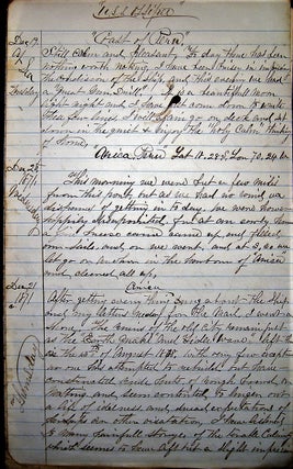 1861-1872 ARCHIVE OF SHIP'S OFFICER & CIVIL WAR VETERAN, ROBERT McCLEERY, INCLUDING HIS LOGBOOK KEPT WHILE ABOARD THE USS "OSSIPEE" IN THE SOUTH ATLANTIC, AND HIS VOYAGES ON OTHER VESSELS, ALONG WITH SOME INTERESTING PERSONAL ITEMS.; As a career Navy man, born in Maryland, Robert W. McCleery was appointed Chief Engineer aboard the Steam Frigate "Wabash" and detailed to Port Royal Harbor as part of the South Atlantic Blockading Squadron during the Civil War.