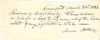 1823 HANDWRITTEN RECEIPT TO ROBERT CROSBY FOR $3 PAYMENT "IN FULL FOR A LEAP TO HIS MARE OUT OF. Seneca Potter.