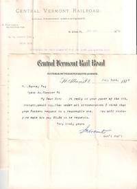 Item #BOOKS008613I TWO LETTERS SIGNED (TLS)...LOCAL FREIGHT DEPT & SUPERINTENDENTS OFFICE...ST. ALBANS, VT., 5 DEC 1879 & 10 JULY 1882. Central Vermont Railroad.