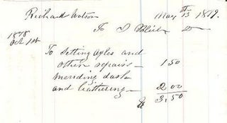 Item #BOOKS011497I 1879 HANDWRITTEN COACHMAKER'S BILL FOR WORK ON A BUGGY BELONGING TO RICHARD...