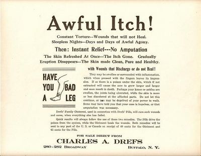 Item #BOOKS013574I AWFUL ITCH! CONSTANT TORTURE---WOUNDS THAT WILL NOT HEAL . THEN: INSTANT RELIEF---NO AMPUTATION. Awful Itch broadside.