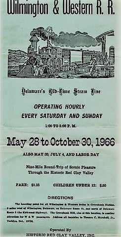 Item #BOOKS017479I WILMINGTON & WESTERN R.R., DELAWARE'S OLD-TIME STEAM LINE... NINE-MILE ROUND TRIP...HISTORIC RED CLAY VALLEY...1966. Delaware / Wilmington, Western Railroad.