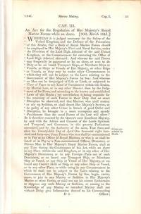 Item #BOOKS018653I AN ACT FOR THE REGULATION OF HER MAJESTY'S ROYAL MARINE FORCES WHILE ON SHORE (30th March 1841); Passed by the 4th session of the 13th Parliament in the reign of Her Majesty, Queen Victoria. Parliament of the United Kingdom.