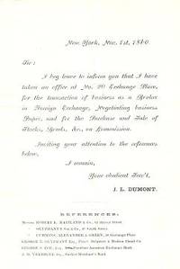 Item #BOOKS019307I Engraved advertising letter, announcing his office in New York City for the...
