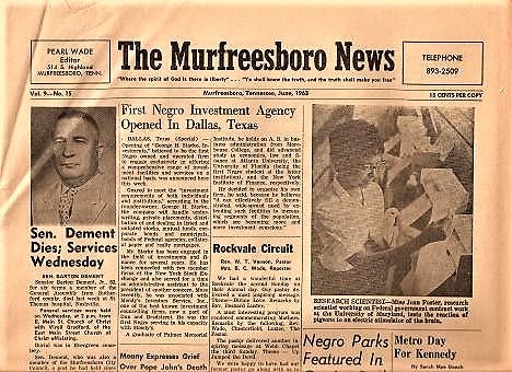Item #BOOKS002994I "THE MURFREESBORO NEWS," Vol. 9, No. 15. Murfreesboro Tennessee.
