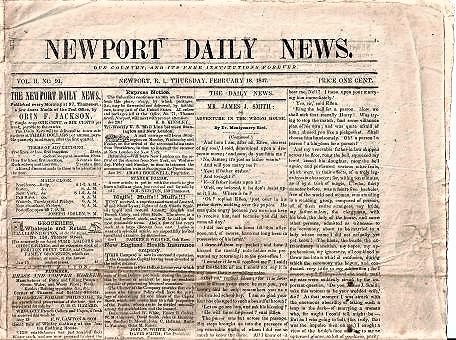 Item #BOOKS013431I "NEWPORT DAILY NEWS":; Our Country and Its Free Institutions Forever, Vol. II, No. 91, February 18, 1847. Newport / Jackson Rhode Island, publisher, Orin F.