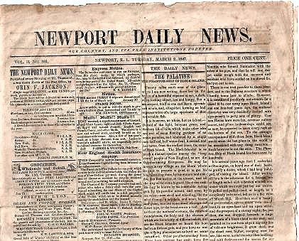 Item #BOOKS013432I "NEWPORT DAILY NEWS":; Our Country and Its Free Institutions Forever, Vol. II, No. 101, March 2, 1847. Newport / Jackson Rhode Island, publisher, Orin F.