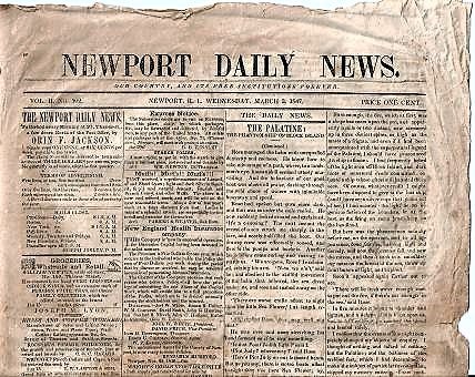 Item #BOOKS013433I "NEWPORT DAILY NEWS":; Our Country and Its Free Institutions Forever, Vol. II, No. 102, March 3, 1847. Newport / Jackson Rhode Island, publisher, Orin F.